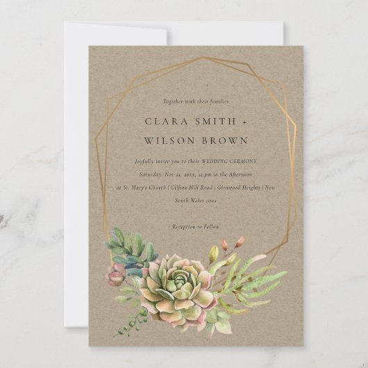 クラフト砂漠多肉質のサボテンの葉のフレーム結婚ズ 招待状 (正面)