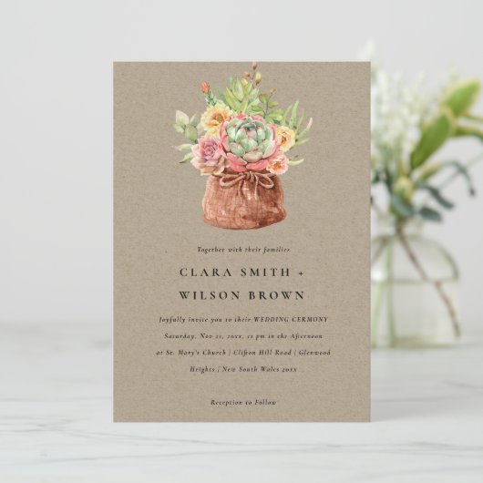 クラフト砂漠多肉質のサボテンの葉の束結婚の 招待状 (スタンド正面)