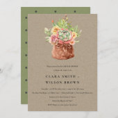 クラフト砂漠多肉質のサボテンの葉カップルのシャワー 招待状 (正面/裏面)