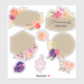 クラフト秋のフローラ紫と桃のラベル シール (シート)