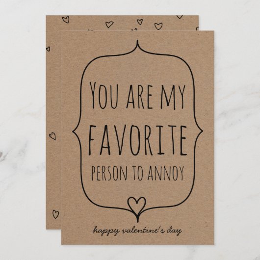 クラフト紙のかわいいハートのおもしろいなバレンタインデー シーズンカード (正面/裏面)