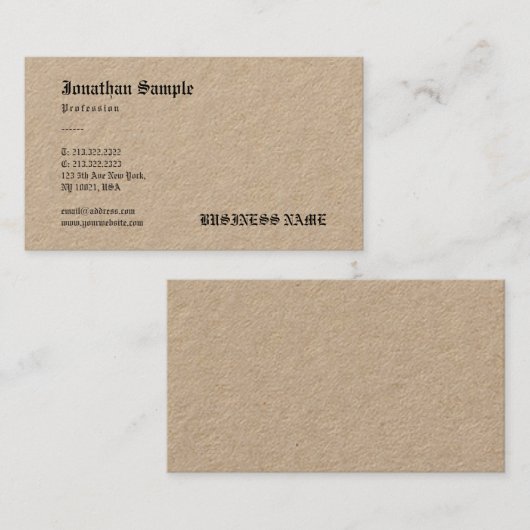 クラフト紙のノスタルジックで古い英国の文字のテンプレート 名刺 (正面/裏面)