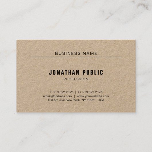 クラフト紙のモダンでエレガントでシンプルなテンプレートの贅沢 名刺 (裏面)