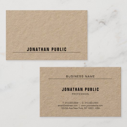 クラフト紙のモダンでエレガントでシンプルなテンプレートの贅沢 名刺 (正面/裏面)