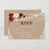 クラフト紙のラスティックウェディングレースフラワーのお返事カード(食事選択付き) 出欠カード (正面/裏面)