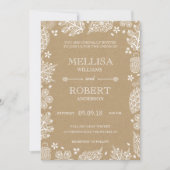 クラフト紙の結婚式招待状のレースのような葉 招待状 (正面)