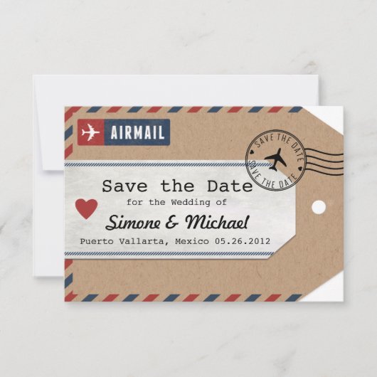 クラフト紙の航空便ラゲッジタグ Save the Dates セーブザデート (正面)