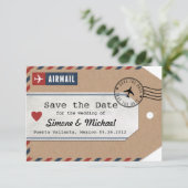 クラフト紙の航空便ラゲッジタグ Save the Dates セーブザデート (スタンド正面)