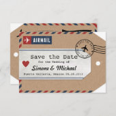 クラフト紙の航空便ラゲッジタグ Save the Dates セーブザデート (正面/裏面)