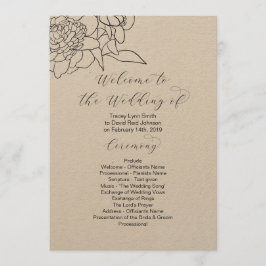 クラフト紙の花柄結婚式プログラム 両面 プログラム