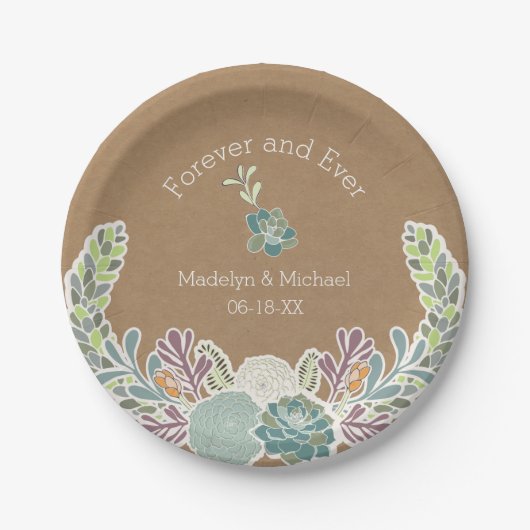 クラフト紙のSucculentsのカスタムな結婚式の紙皿 ペーパープレート (正面)