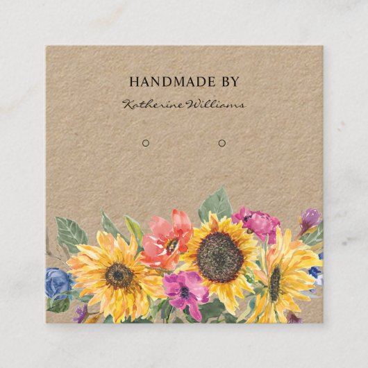 クラフト紙イヤリングディスプレイ |ひまわりフローラ スクエア名刺 (正面)