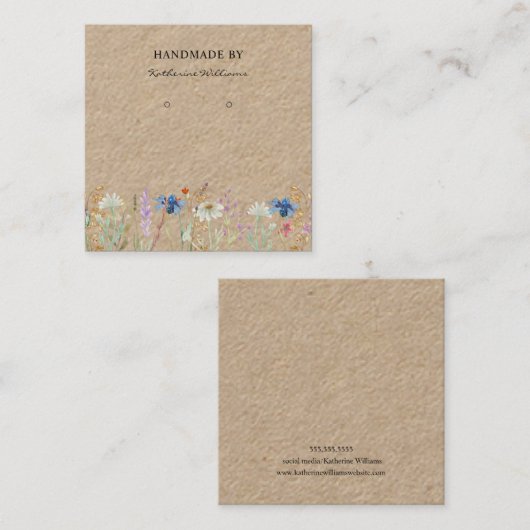 クラフト紙イヤリングディスプレイ |ワイルドフラワーフローラ スクエア名刺 (正面/裏面)
