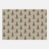 クラフト紙ウィンターウッドランドスプルスツリーズスノーウィング ラッピングペーパーシート (正面2)