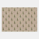 クラフト紙ウィンターウッドランドスプルスツリーズスノーウィング ラッピングペーパーシート (正面)