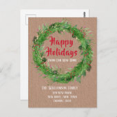 クラフト紙ウィンターグリーナリーニューホームハッピーホリデイ ポストカード (正面/裏面)