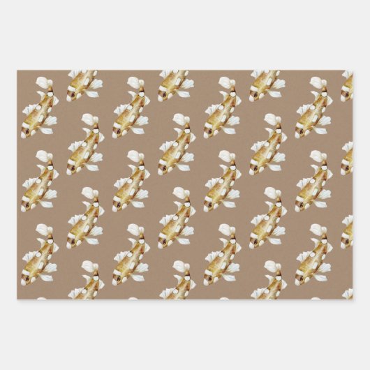 クラフト紙ウォーターカラーウミガメ&フィッシュ ラッピングペーパーシート (正面2)