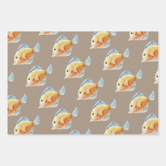 クラフト紙ウォーターカラーエンジェルフィッシュ ラッピングペーパーシート (正面2)