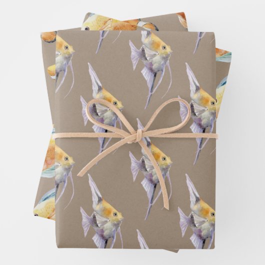 クラフト紙ウォーターカラーエンジェルフィッシュ ラッピングペーパーシート (インサイチュ)