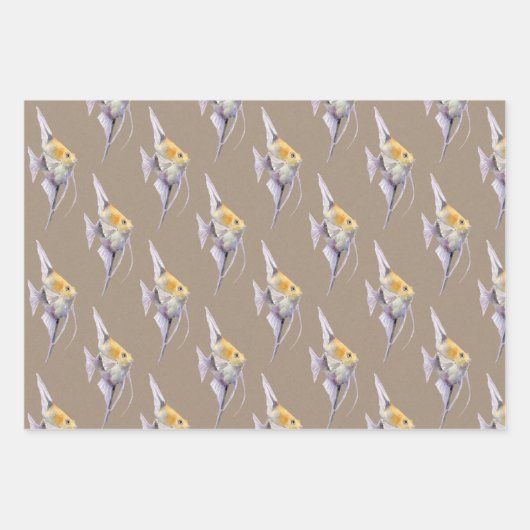 クラフト紙ウォーターカラーエンジェルフィッシュ ラッピングペーパーシート (正面)