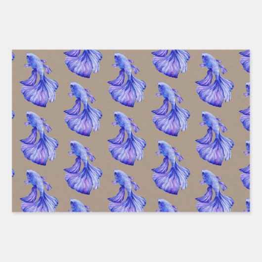 クラフト紙ウォーターカラークラウンテールベッタフィッシュ2 ラッピングペーパーシート (正面3)