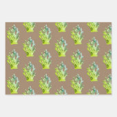 クラフト紙ウォーターカラーグリーンコーラルリーフ ラッピングペーパーシート (正面3)