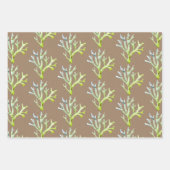 クラフト紙ウォーターカラーグリーンコーラルリーフ ラッピングペーパーシート (正面2)