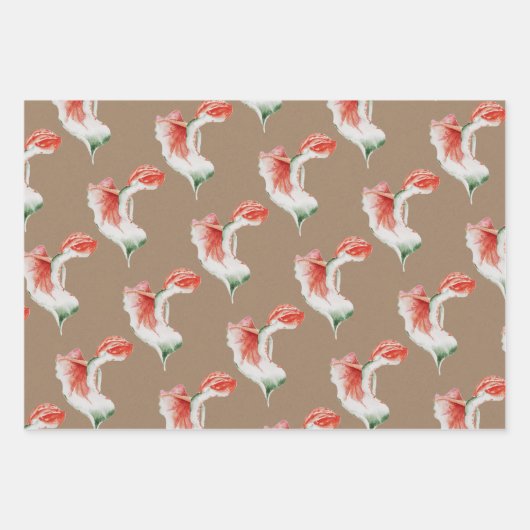 クラフト紙ウォーターカラートロピカルハイビスカスモンステラ ラッピングペーパーシート (正面2)