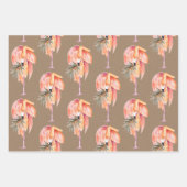 クラフト紙ウォーターカラーピンクフラミンゴスマム&ベビー ラッピングペーパーシート (正面3)