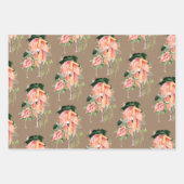 クラフト紙ウォーターカラーピンクフラミンゴスマム&ベビー ラッピングペーパーシート (正面2)