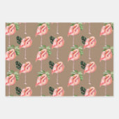 クラフト紙ウォーターカラーピンクフラミンゴスマム&ベビー ラッピングペーパーシート (正面)