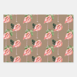 クラフト紙ウォーターカラーピンクフラミンゴスマム&ベビー ラッピングペーパーシート