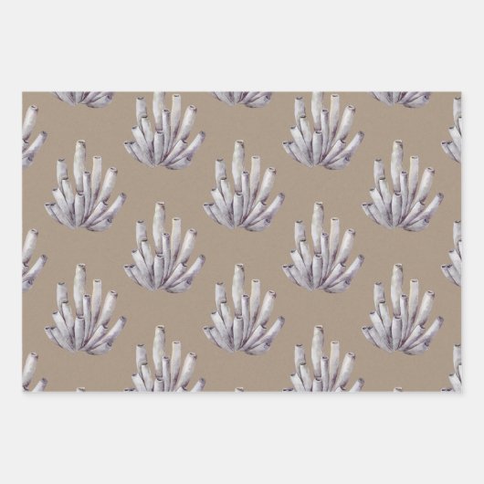 クラフト紙ウォーターカラーマルベリーコーラルリーフ ラッピングペーパーシート (正面)