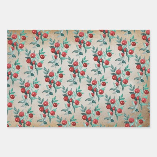 クラフト紙ウォーター色フェスティバルウィンターベリー ラッピングペーパーシート (正面2)