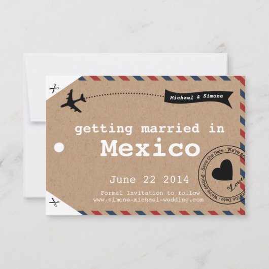 クラフト紙エアメール荷物タグ日付を保存 セーブザデート (裏面)