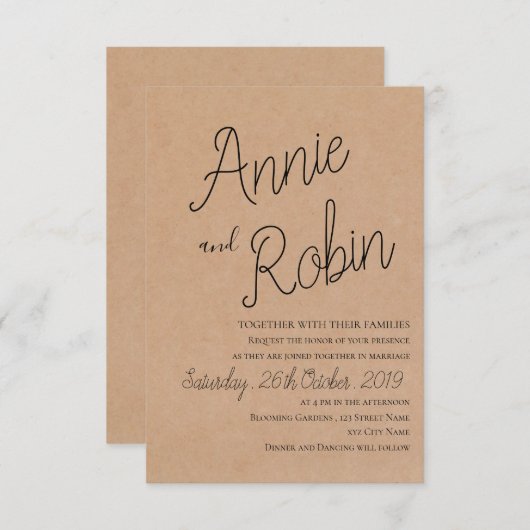 クラフト紙カスタムスクリプト結婚式招待状 招待状 (正面/裏面)