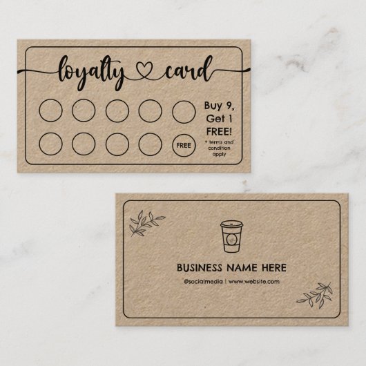 クラフト紙カフェコーヒーショップあなたのロゴを追加 ロイヤリティカード (正面/裏面)