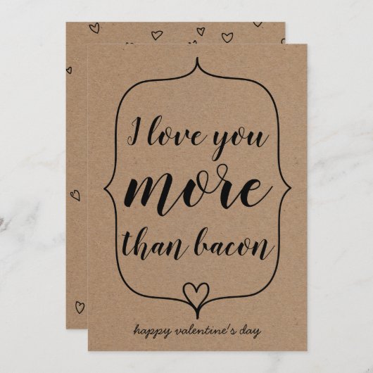 クラフト紙キュートハートおもしろいベーコンヴァレンティーンズデイ シーズンカード (正面/裏面)