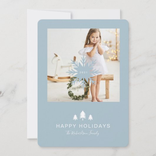 クラフト紙クリスマスツリー&スノーフレーク1写真 シーズンカード (正面)