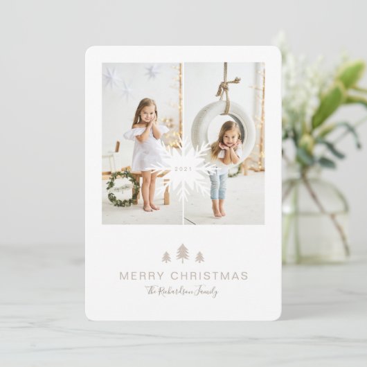 クラフト紙クリスマスツリー&スノーフレーク2写真 シーズンカード (スタンド正面)