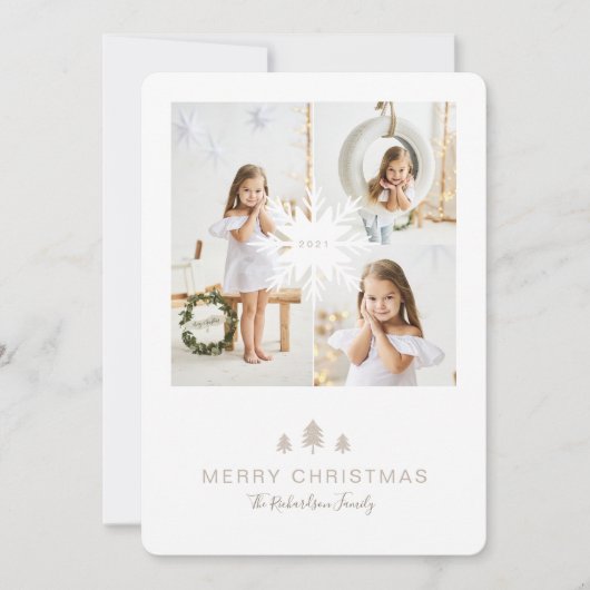 クラフト紙クリスマスツリー&スノーフレーク3写真 シーズンカード (正面)