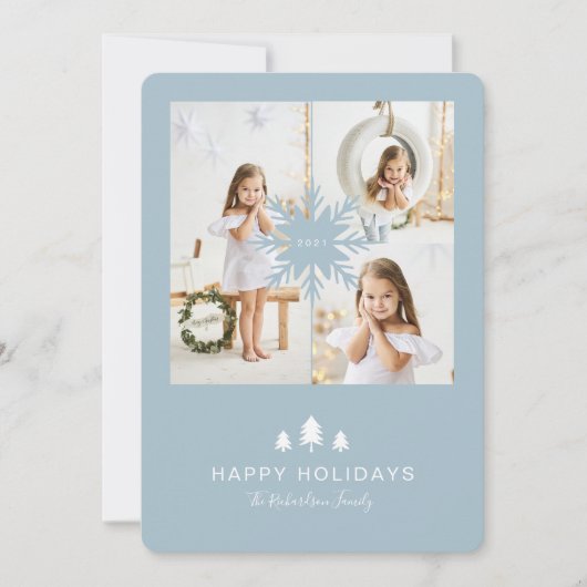クラフト紙クリスマスツリー&スノーフレーク3写真 シーズンカード (正面)