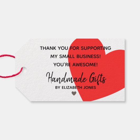 クラフト紙シンプルプレーン手作りギフト赤いハート ギフトタグ (裏面横)