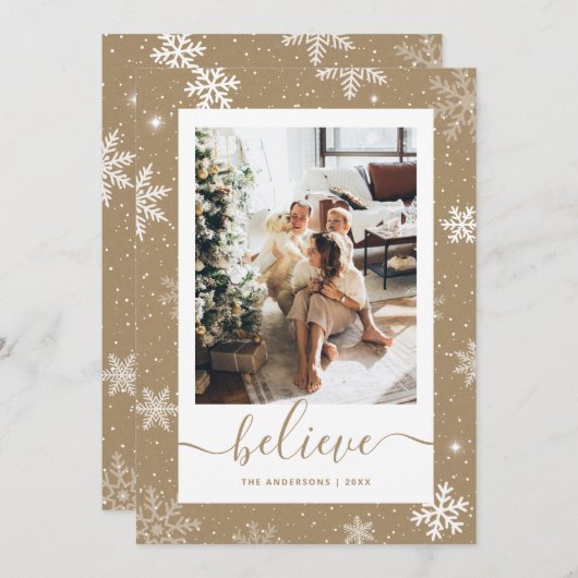 クラフト紙スノーフレーク信じ写真 シーズンカード (正面/裏面)