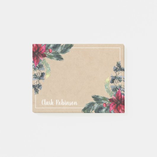 クラフト紙スプルチェレッドポインセチア ポストイット (正面)
