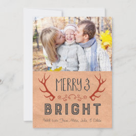 クラフト紙ディア〔雄ジカの〕枝角ヴィンテージクリスマスカード シーズンカード