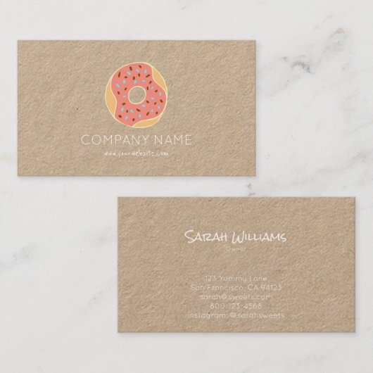 クラフト紙ドーナツパン屋の菓子のかわいい名刺 名刺 (正面/裏面)