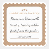 クラフト紙ハートフードギフトラベル正方形ステッカー スクエアシール (正面)