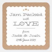 クラフト紙ハートフードフェイスラベルスクエアステッカー スクエアシール (正面)