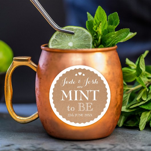 クラフト紙ハート結婚ズミントフライトラウンド ラウンドシール